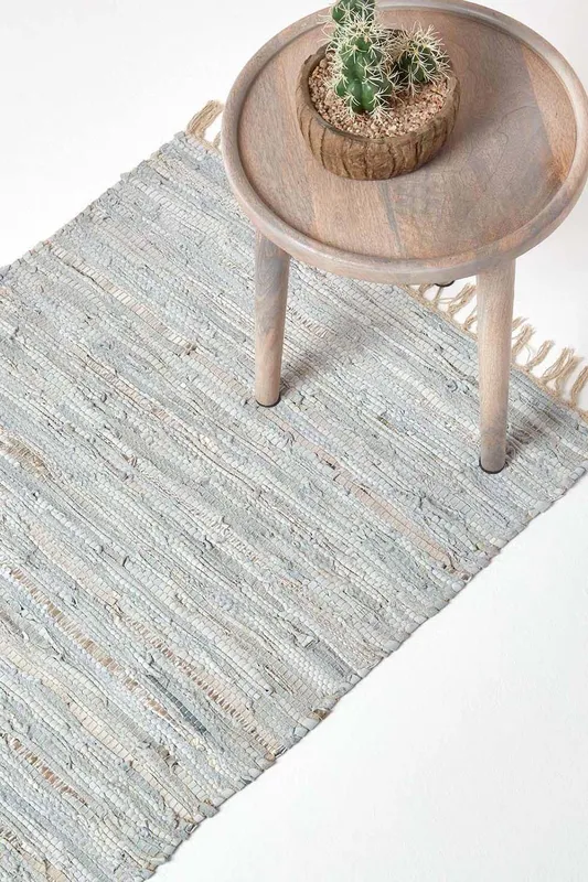 Homescapes Leather Glitter Hall Runner, 66 x 200 cm in Natural Size: 66cm x 200cm - Natural