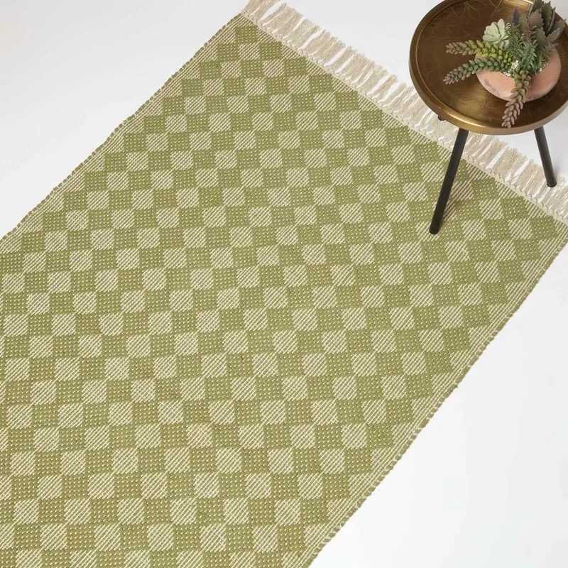 Homescapes - Lima Handwoven Green Cotton Textured Rug, 90 x 150 cm