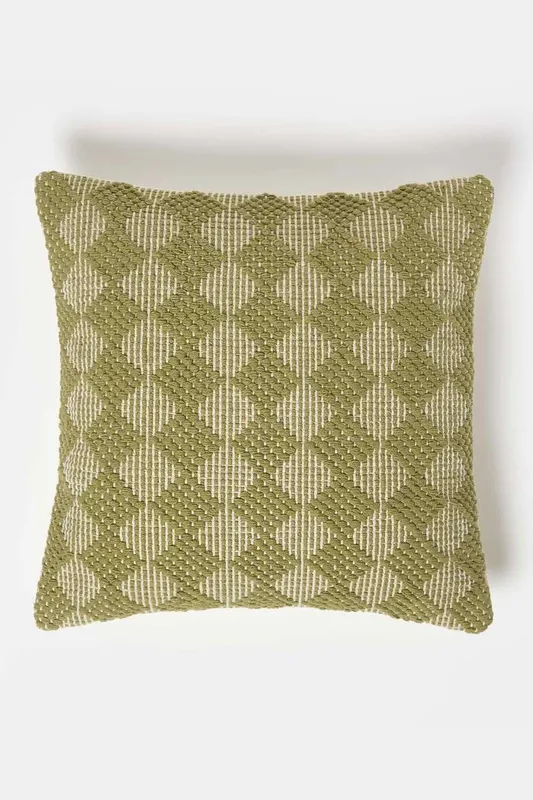 Homescapes Lima Handwoven Textured Green Cushion Size: 45 cm x 45 cm Green 45 cm x 45 cm
