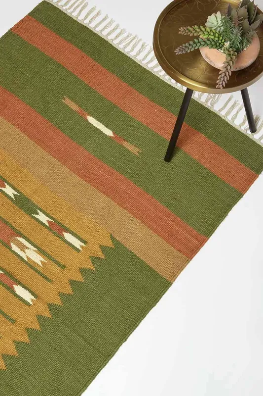 Homescapes - Lundi Orange & Green Kilim Cotton & Jute Rug 160 x 230 cm