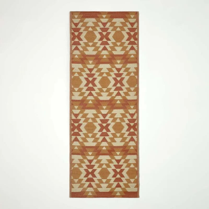 Homescapes - Luxury Outdoor Rug Runner, Orange Anya Aztec, 75 x 200 cm