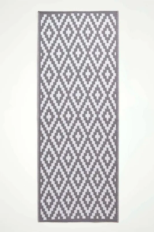 Homescapes Luxury Outdoor Rug Waterproof Reversible, Grey Zoe Geometric Size: 75cm x 200cm - Grey