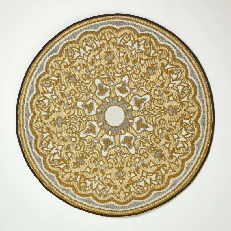 Homescapes - Luxury Round Outdoor Rug Waterproof, Yellow Rae, 180 cm