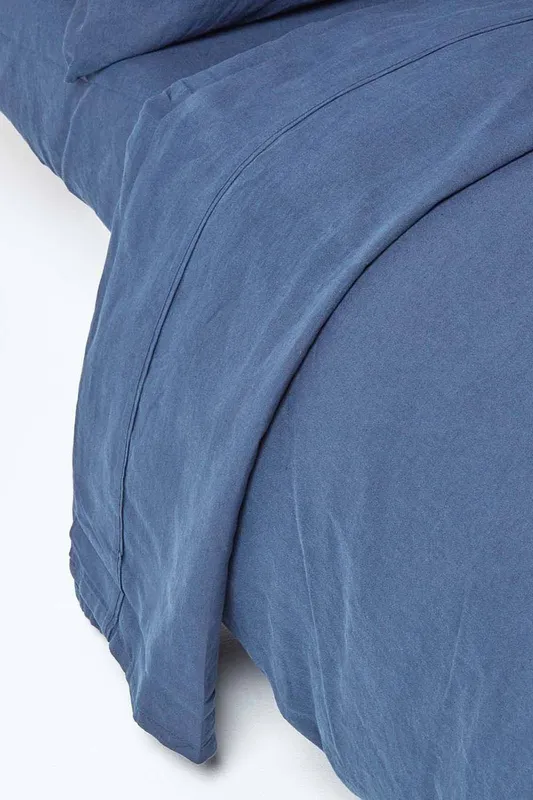 Homescapes Luxury Soft Linen Flat Sheet in Navy Size: Single Flat - Navy