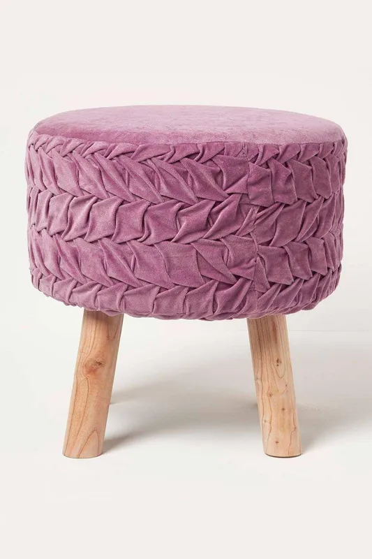 Homescapes Unisex Lyla Pleated Velvet Footstool in Lilac Lilac female
