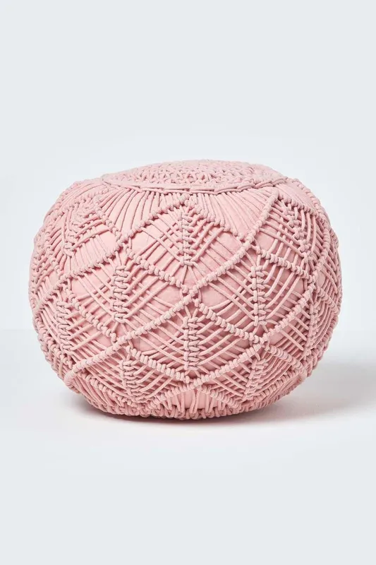 Homescapes Macrame Knitted Pouffe 35 x 40 cm in Pink Pink 35 x 40 cm