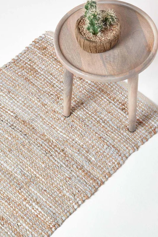 Homescapes Madras Leather Hemp Hall Runner, 66 x 200 cm in Natural Size: 66cm x 200cm - Natural