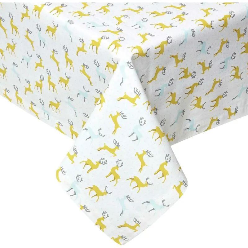 Homescapes Majestic Stag 100% Cotton Grey Christmas Tablecloth 137 x 178 cm