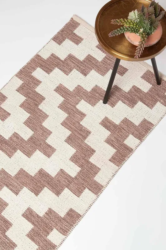 Homescapes Malina Brown & Natural Kilim Runner Cotton Rug 66 x 200 cm Size: 66cm x 200cm - Natural