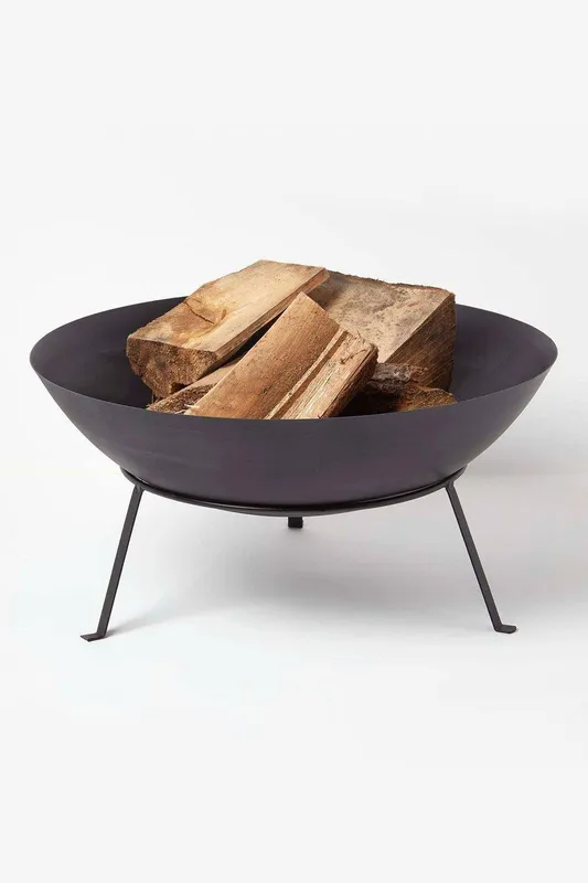 Homescapes Unisex Metal Fire Bowl w/ Stand in Black Black female
