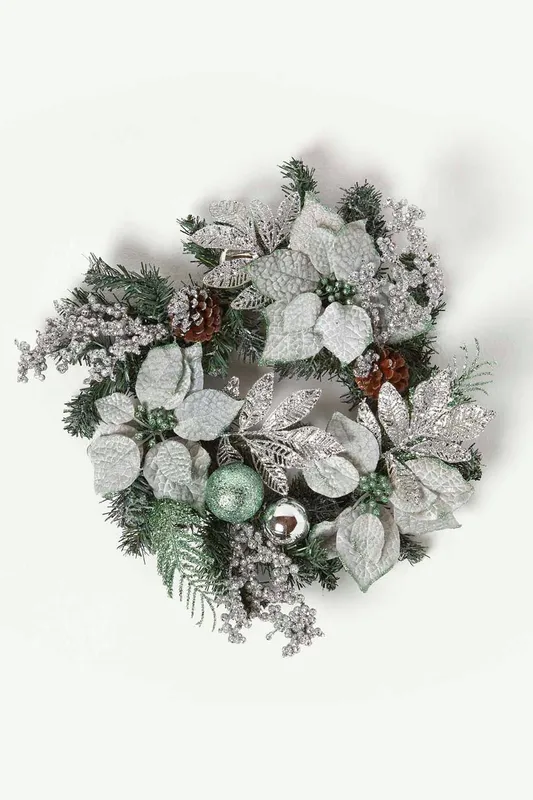 Homescapes Unisex Mint Green & Silver Christmas Wreath Silver female