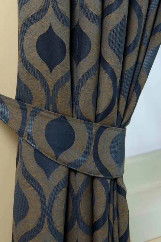 Homescapes Modern Wave Jacquard Curtain Tie Back Pair in Blue - Blue