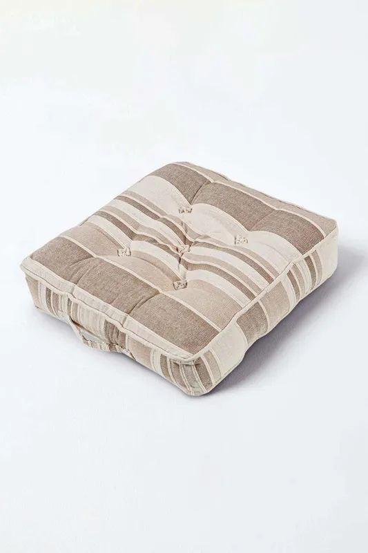 Homescapes - Morocco Striped Cotton Floor Cushion Beige