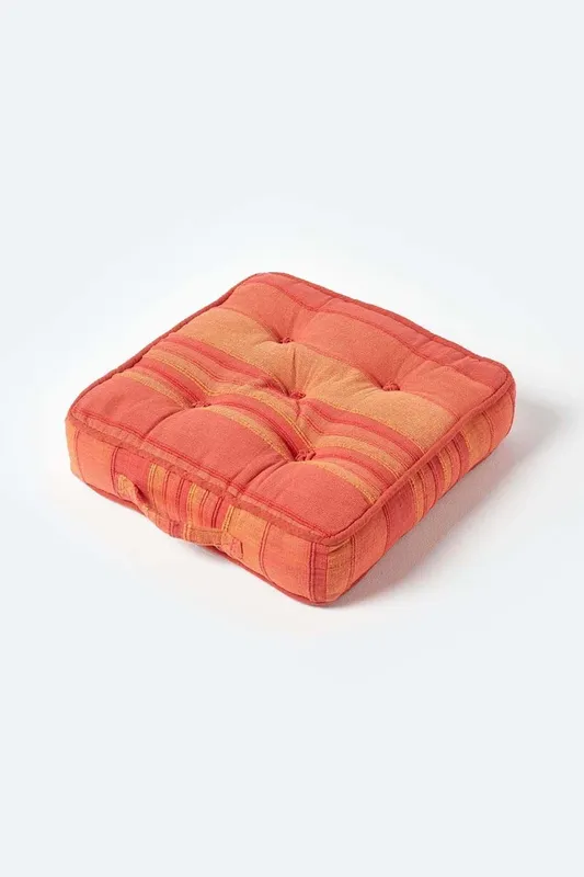 Homescapes - Morocco Striped Cotton Floor Cushion Terracotta