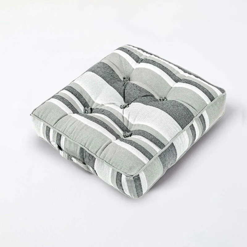 Homescapes - Morocco Striped Cotton Floor Cushion Monochrome