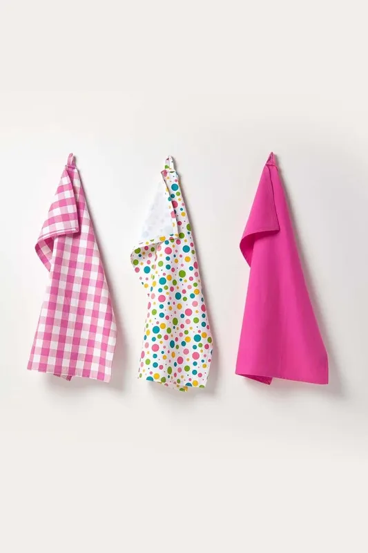 Homescapes Multi Colour Polka Dot Cotton Tea Towels Set Of Three Multicolor