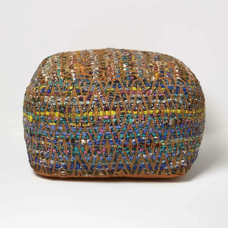 Homescapes - Multicolour Chindi Design Bean Filled Pouffe Large 60 x 60 x 30 cm