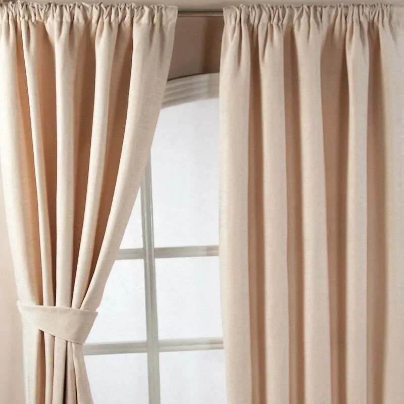 Homescapes - Natural Chenille Pencil Pleat Lined Curtains Pair, 66 x 72'