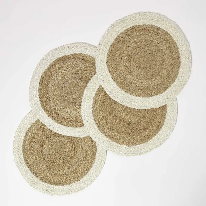 Homescapes - Natural & Cream Braided Jute Handwoven Round Placemats Set of 4