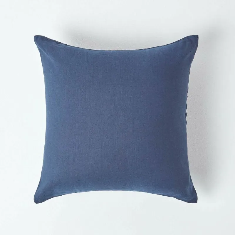 Homescapes European Linen Pillowcase, 80 x 80 cm in Navy Navy 80 x 80 cm