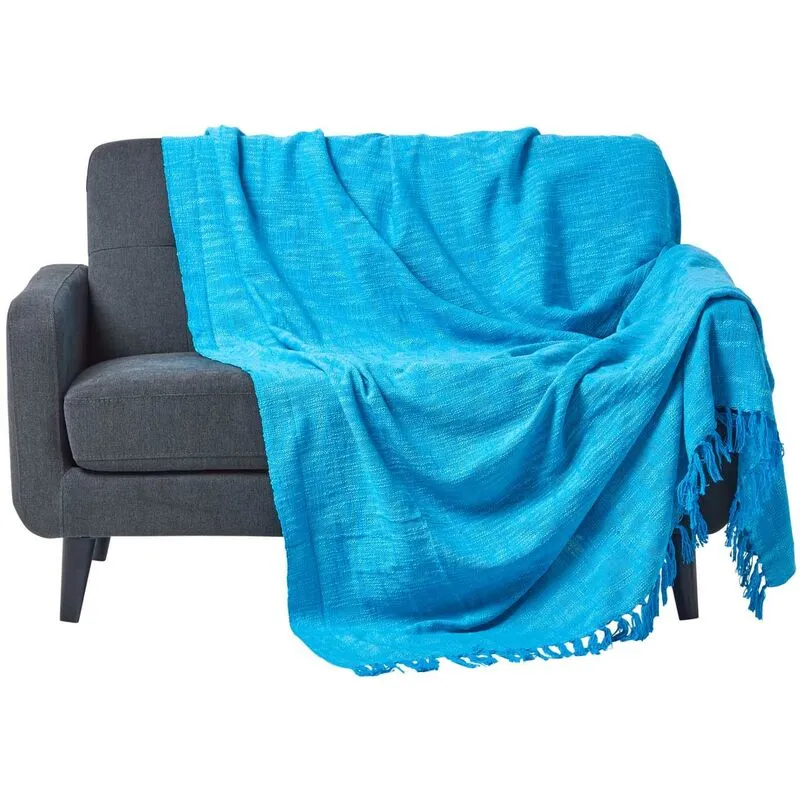 Homescapes - Nirvana Slub Cotton Teal Throw, 225 x 255 cm