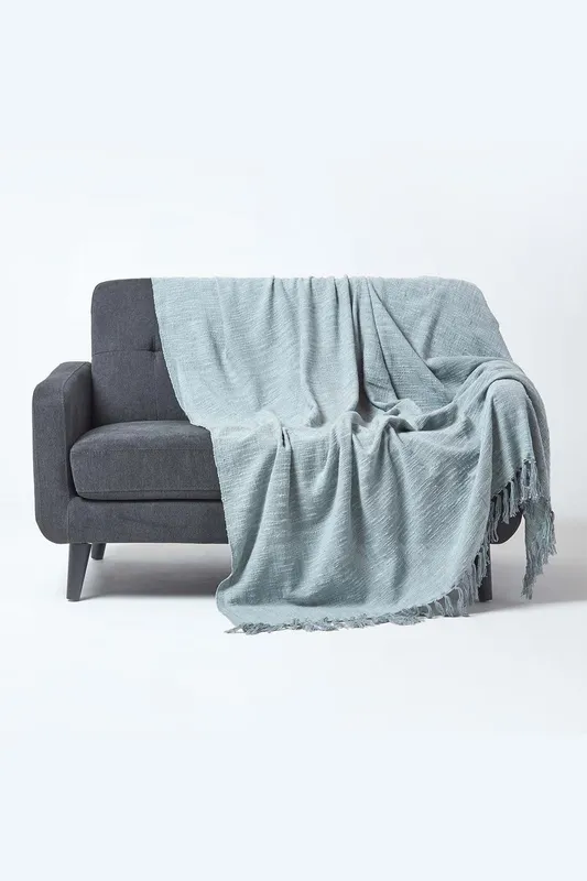 Homescapes - Nirvana Slub Cotton Grey Throw, 150 x 200 cm