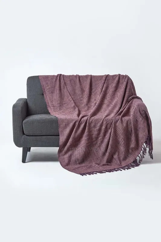 Homescapes - Nirvana Slub Cotton Mauve Throw, 150 x 200 cm