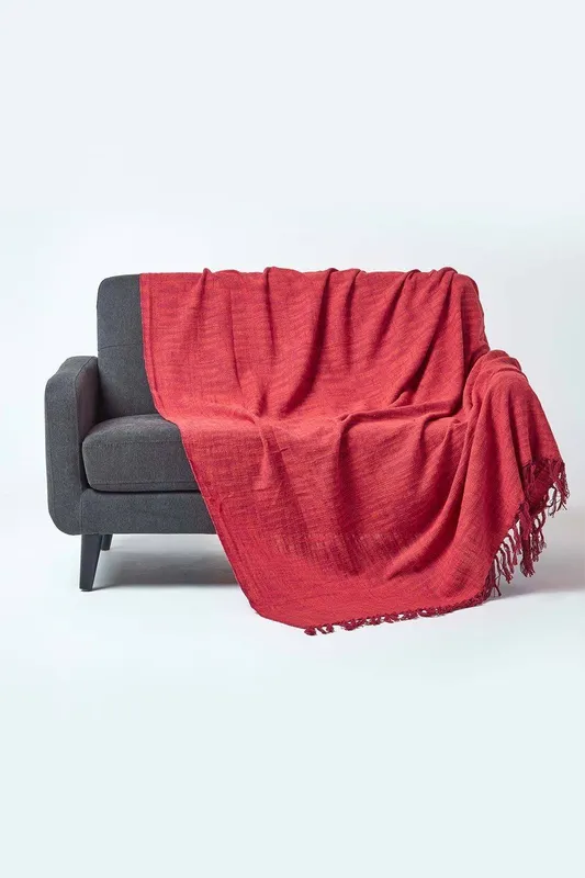 Homescapes Nirvana Slub Cotton Orange Throw, 225 x 255 cm