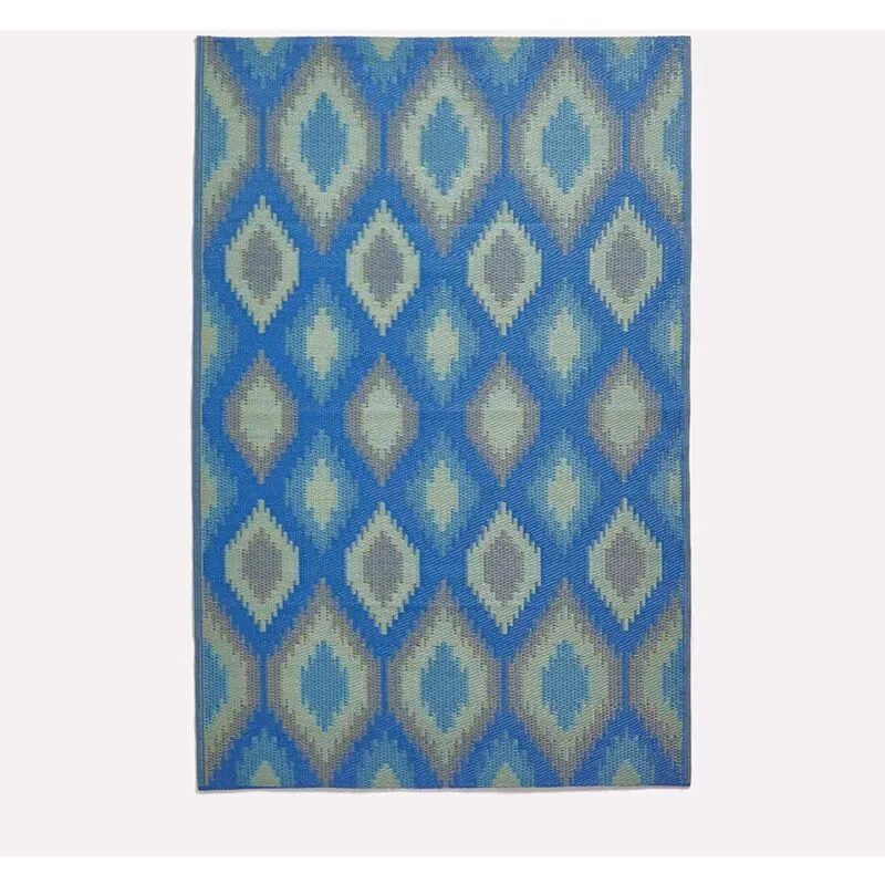 Homescapes - Outdoor Rug Waterproof, Blue Amber Ikat, 180 x 270 cm