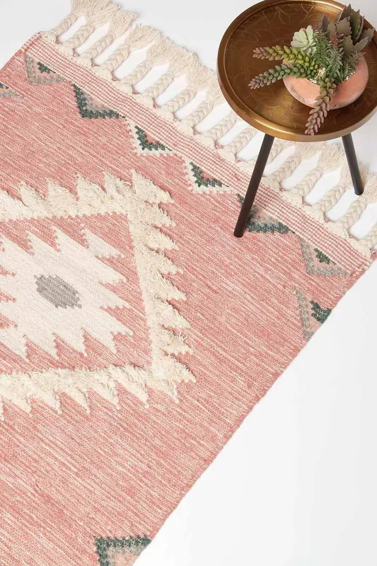 Homescapes Pali Pink Kilim Wool Rug 90 x 150 cm