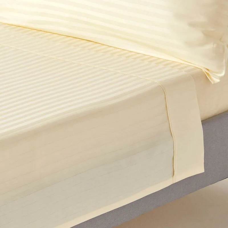 Homescapes - Pastel Yellow Egyptian Cotton Satin Stripe Flat Sheet 330 Thread Count, King - Pastel Yellow