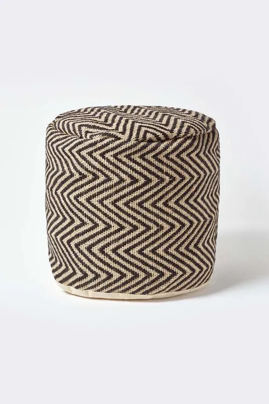 Homescapes Unisex Patterned Circular Pouffe in Black Black female