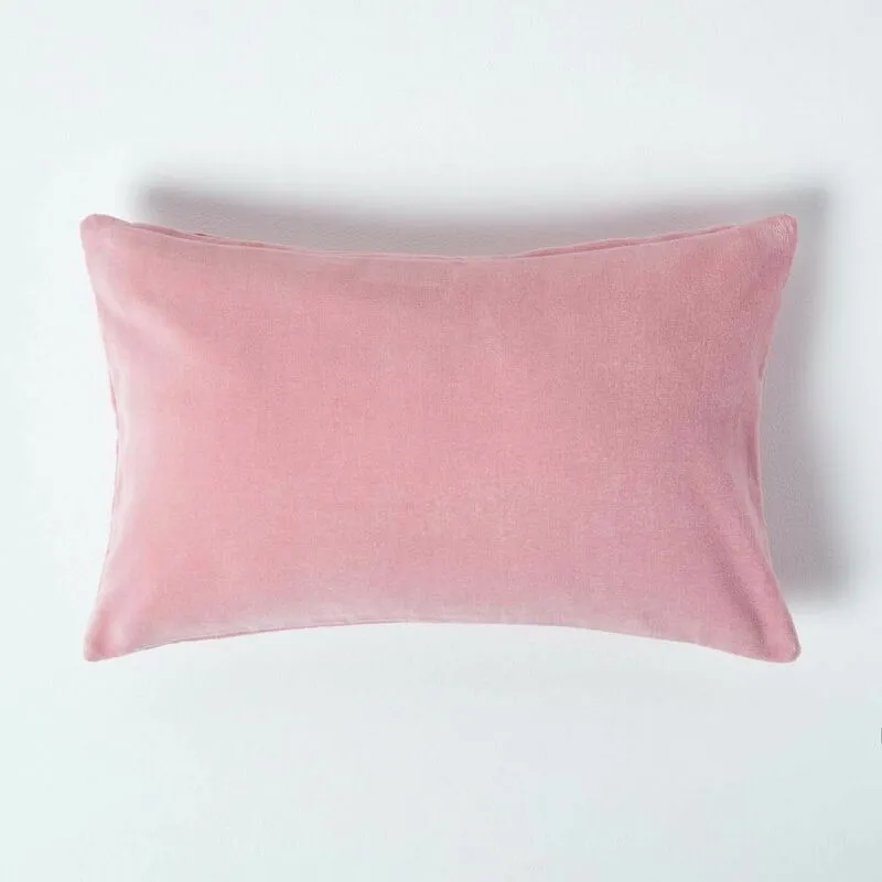 Homescapes - Pink Velvet Rectangular Cushion Cover, 30 x 50 cm