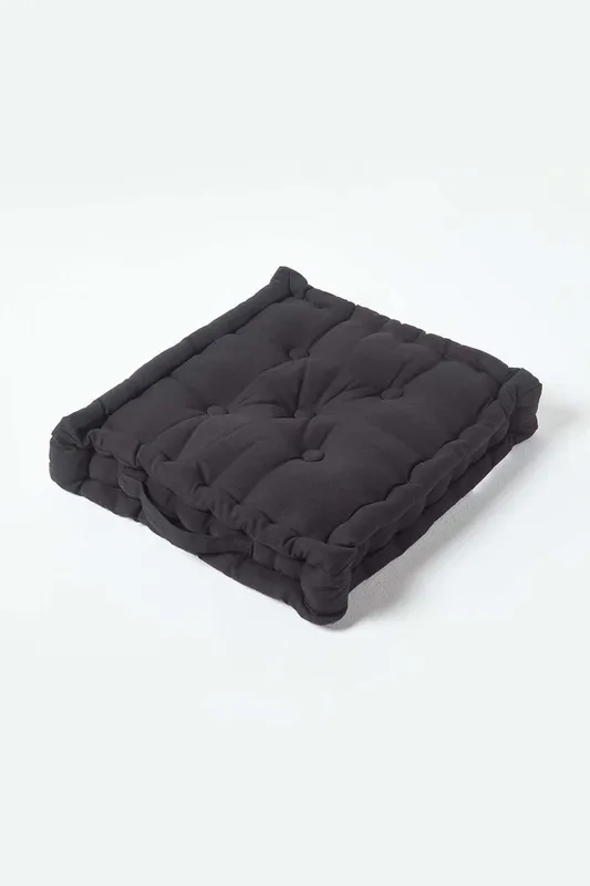 Homescapes Plain Cotton Floor Cushion in Black Size: 50 cm x 50 cm Black 50 cm x 50 cm