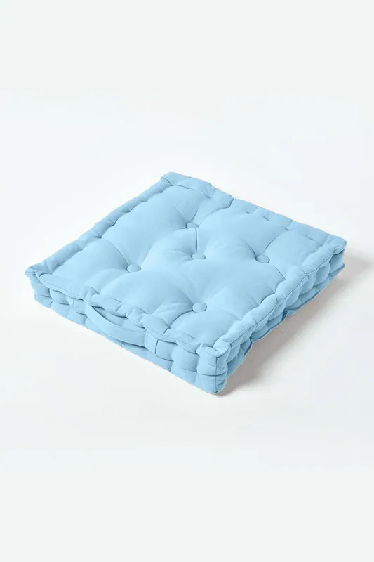 Homescapes Plain Cotton Floor Cushion in Blue Size: 50 cm x 50 cm Blue 50 cm x 50 cm