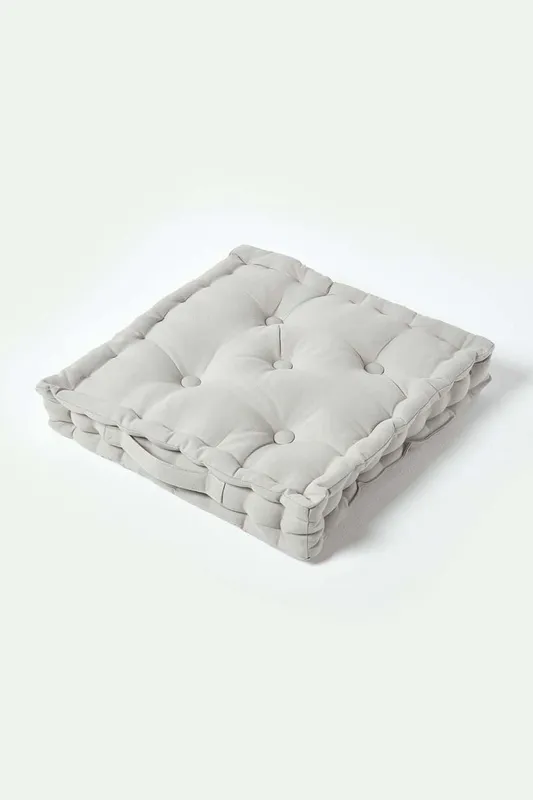 Homescapes Plain Cotton Floor Cushion in Grey Size: 50 cm x 50 cm Grey 50 cm x 50 cm