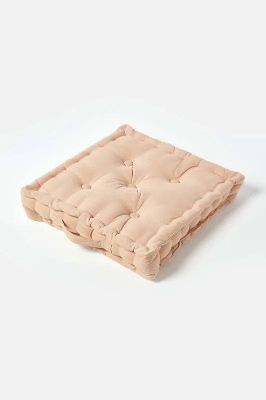 Homescapes - Cotton Natural Beige Floor Cushion, 50 x 50 cm