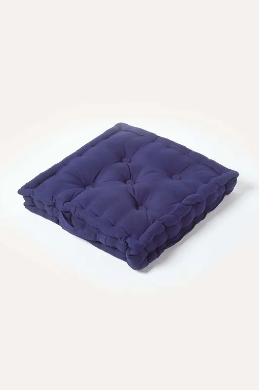 Homescapes Plain Cotton Floor Cushion in Navy Size: 50 cm x 50 cm Navy