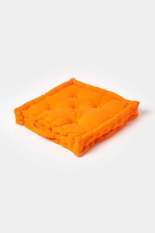 Cotton Orange Floor Cushion, 50 x 50 cm - Homescapes