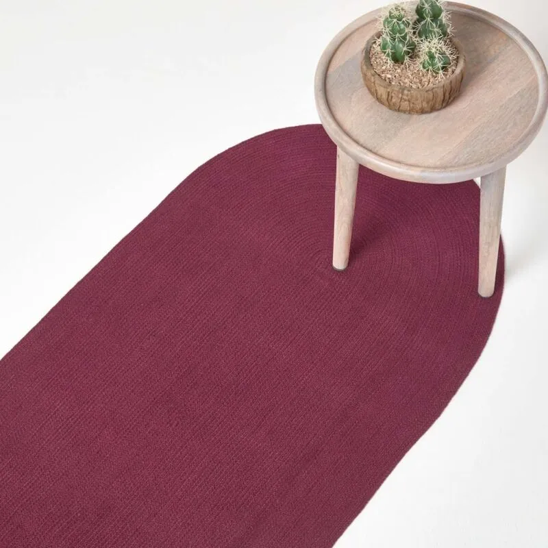 Homescapes - Plum Handmade Woven Braided Oval Hallway Rug, 66 x 200 cm