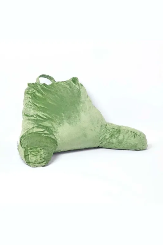 Homescapes Reading Pillow Memory Foam Filling & Velvet Cover, Large in Green - Green