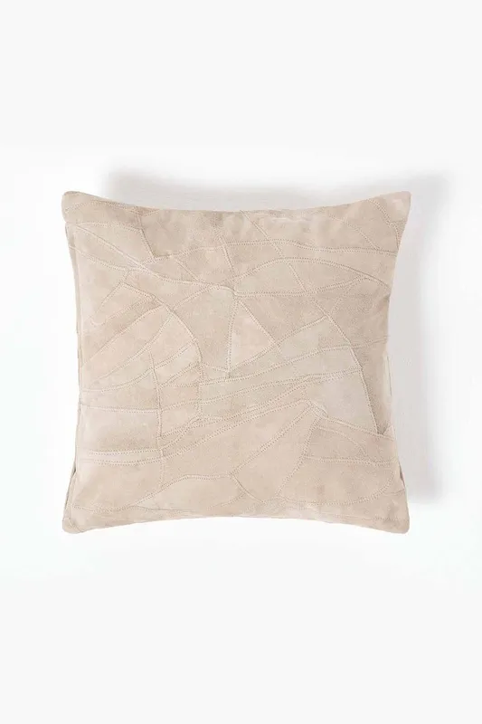 Homescapes Unisex Real Leather Suede Cushion w/ Feather Filling in Cream Size: 45cm x 45cm Cream 45cm x 45cm female