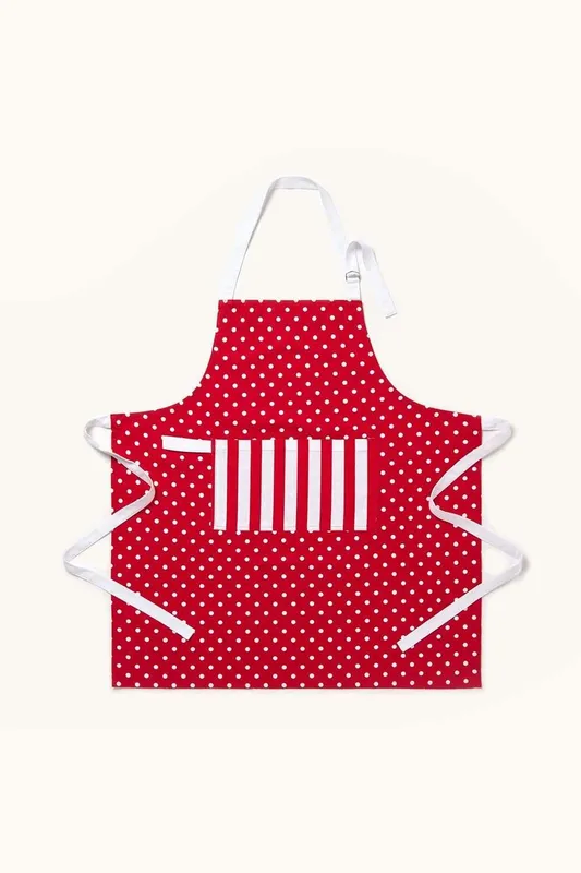 Homescapes Unisex Red Polka Dot Cotton Apron Red female