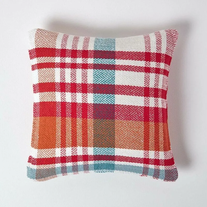 Homescapes Tartan 100% Cotton Falun Cushion Cover in Red Size: 45cm x 45cm - Red