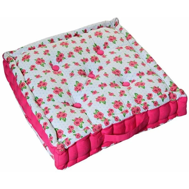 Homescapes - Roses and Dots Cotton Floor Cushion - Pink