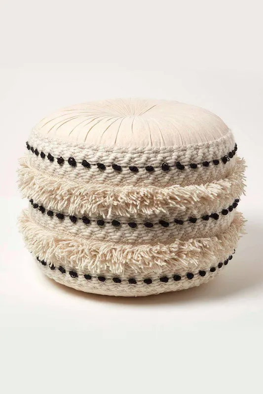 Homescapes Sahara Macrame Tufted Boho Pouffe in Natural - Natural