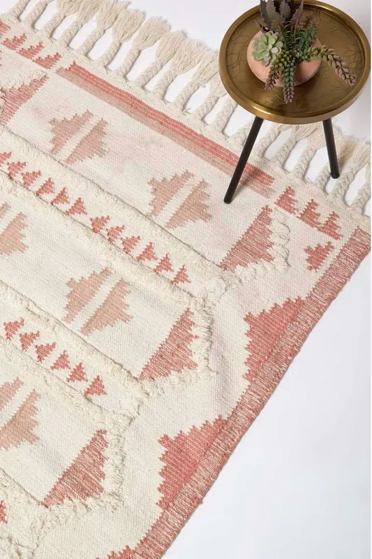 Homescapes Satara Pink Kilim Wool Rug Size: 160 cm x 230 cm Pink 160 cm x 230 cm