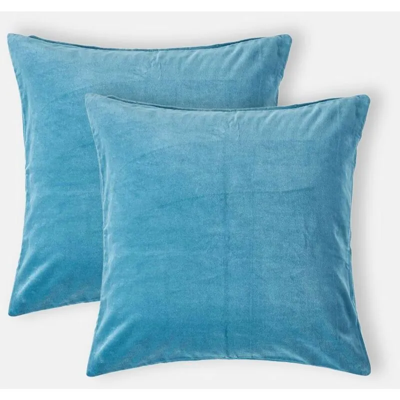 Homescapes Set of 2 Blue Velvet Cushion Covers, 40 x 40 cm