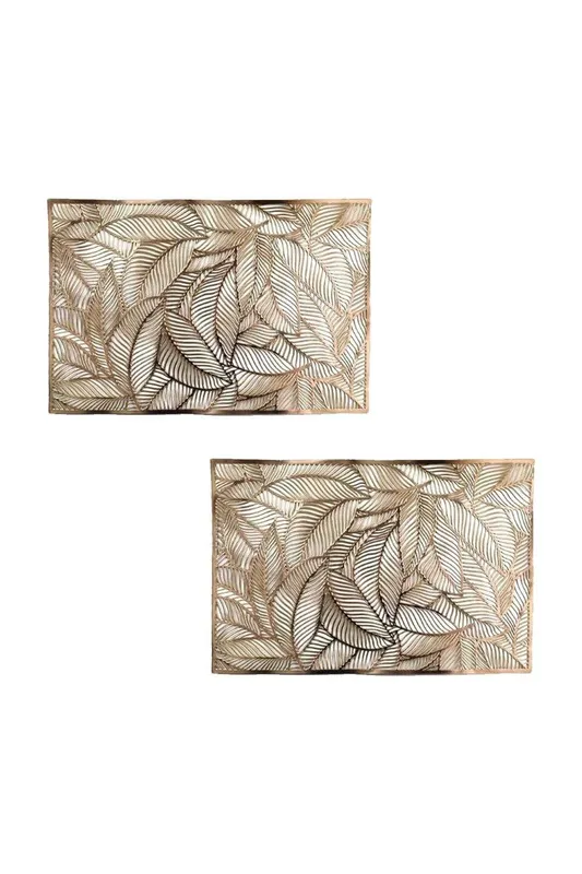 Homescapes Set of 2 Floral Leaf Decorative Gold Placemats - Gold