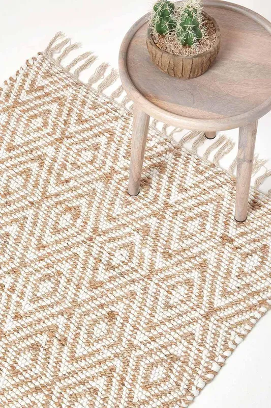 Homescapes Unisex Sierra Neutral Diamond Pattern Hemp Chindi Rug in Natural Size: 160cm x 230cm Natural 160cm x 230cm female